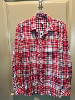 GAP Red & White Plaid Button-Down Shirt - Men's